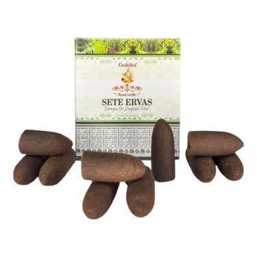 Imagem de Incenso Goloka Cascata 10 Cones Sete Ervas Back Flow