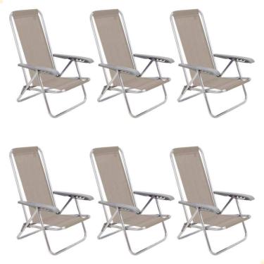 Imagem de Kit 06 Cadeiras de Praia Reclin. Tramontina Bali Baixa Alumínio c/ Assento Camurça 92900105