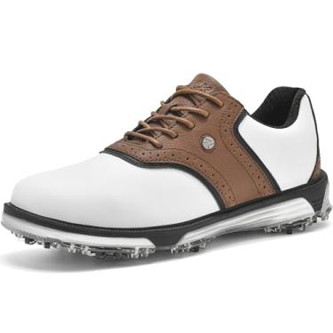 Imagem de DARIBOM Tênis de golfe masculino Traditions sola fixa sem pregos, impermeável, sem pontas, tamanho 38-48, Marrom, 41