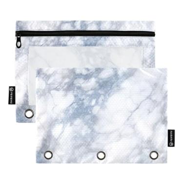 Imagem de Wassud Pacote com 2 pastas de fichário com fundo de mármore branco, pastas de bolso com 3 furos, pasta organizadora de fichários para casa, escritório