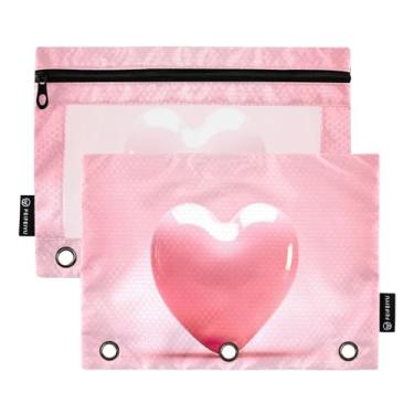 Imagem de Wassud Pink Love Heart (2) Pacote com 2 pastas para fichário, 3 furos, pastas de bolso, organizador de fichários para casa, escritório