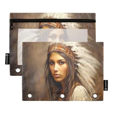 Imagem de Wassud American Indian Woman Pacote com 2 pastas para fichário com 3 furos, pasta organizadora para casa, escritório