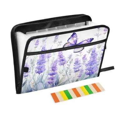Imagem de Wassud Pasta organizadora de arquivos de papel A4 de lavanda e borboleta, com etiquetas, pasta de arquivos expansível, 13 bolsos