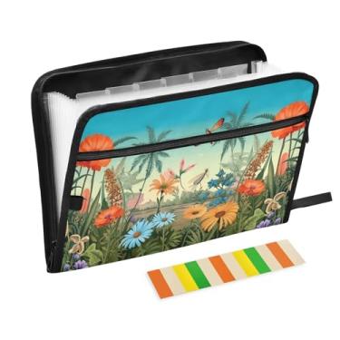 Imagem de Wassud Flower Sea Organizador de arquivos sanfonado com 13 bolsos, pastas expansíveis com abas e adesivos, organizador de pastas de documentos de recibo de papel tamanho carta A4 para viagens de