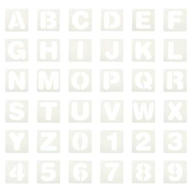 Imagem de PATIKIL Estênceis de letras de 12,7 cm, 36 peças de estêncil quadrados reutilizáveis de letras e números para pintura na parede, sinalização de tecido de madeira, estilo letra maiúscula