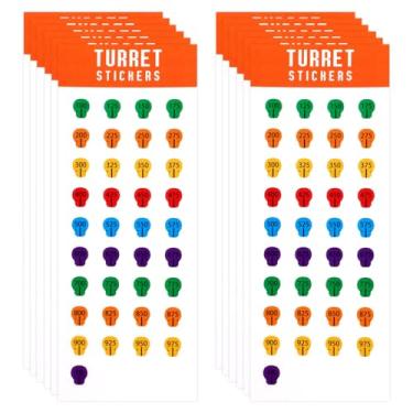 Imagem de Sinbana 12 folhas de adesivos de torre codificados por cores, etiquetas coloridas de torre de caveira com marcadores de alcance de 100 a 1000 jardas para ajuste de longo alcance caça e prática ao alvo