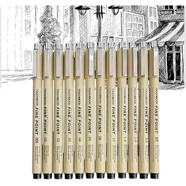 Imagem de Conjunto 12 Canetas Nanquim Profissionais à Prova d’Água – Pontas 0.2 a 3.0mm | Kit Nankin para Mangá, Desenho Técnico, Lettering, Brush Pen e Caligrafia – Traço Preciso Secagem Rápida