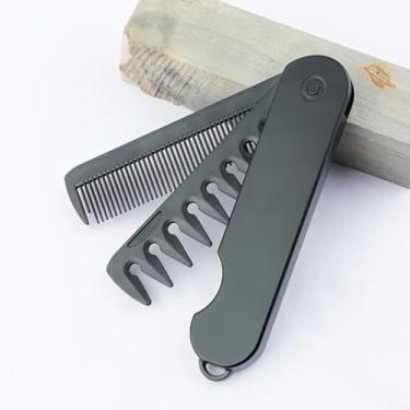 Imagem de Pente de viagem dobrável 2 em 1 masculino, dentes largos e finos para cuidados com cabelos e barba, pente de bolso portátil para homens