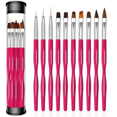 Imagem de Conjunto de 10 pincéis para unhas de gel de acrílico, caneta de desenho de unhas 3D com pincéis de detalhes, kit de ferramentas de manicure para salão de beleza com cerdas de nylon (vermelho)
