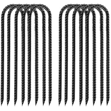 Imagem de Estacas de vergalhão de 20 cm, pacote com 10 estacas de metal galvanizado, para decoração ao ar livre, cercas de arame, trampolins (preto)