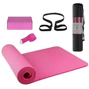 Imagem de Kit de Equipamento Yoga 3 Peças Tapete Blocos Cinta Alongamento Exercícios para Iniciantes em com Bolsa Armazenamento e Prática Segura Confortável