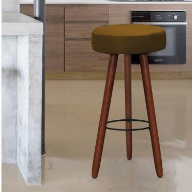 Imagem de Banqueta Alta Estofada Dalia Com Pés Em Madeira