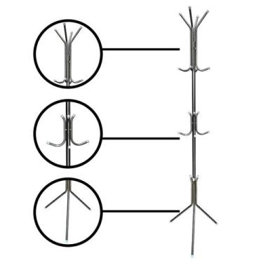 Imagem de Cabideiro Desmontavel Chão Roupas 12 Ganchos Organizador Aço Prata - B
