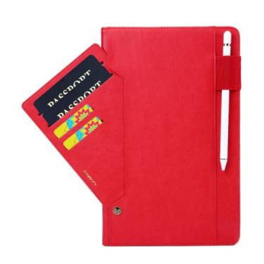 Imagem de ZiEuooo Capa protetora de couro à prova de quedas clássica exclusiva com cartão de mão para tablet Samsung Galaxy Tab S3 S4 S6 Lite A 10.1 A 8.0 A 10.5 (Tab S3 9.7 T820 T825, vermelho)