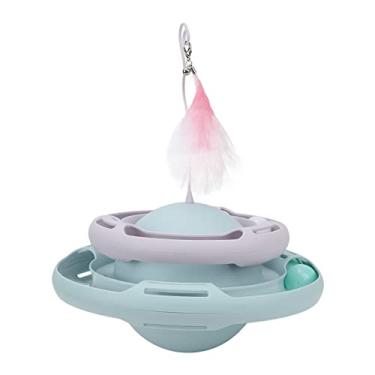 Imagem de Pssopp Brinquedos interativos para gatos, toca-discos para gatos com bastão de gato divertido, bola em movimento, diversão, toca-discos
