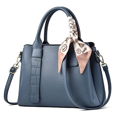 Imagem de Bolsa de mão feminina grande de couro vegano bolsa transversal bolsa de ombro feminina bolsa de viagem, Azul
