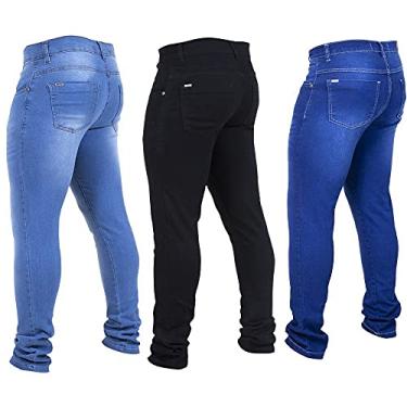 Imagem de Kit 3 Calças Jeans Masculina Skinny Moderna (Media/Preto/Escura, 46)