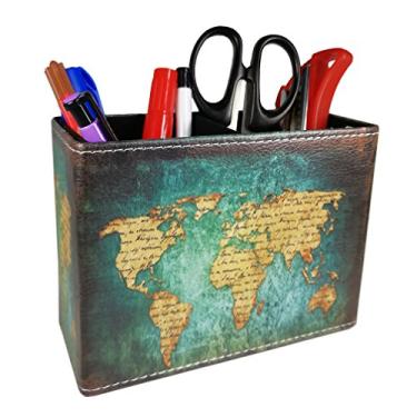 Imagem de Porta-lápis de caneta vintage – DreamsEden retrô padrão organizador de mesa para escritório em casa (azul mapa quadrado)