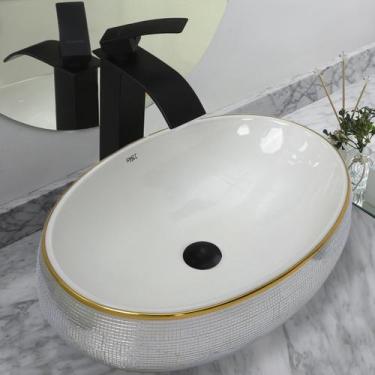 Imagem de Kit Cuba Pia Louça Cerâmica Banheiro C/Torn e Vál Preto 97 - Smart Nor