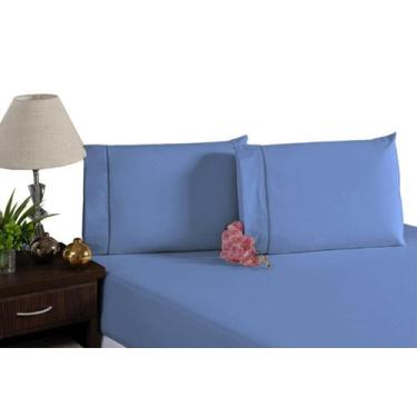 Imagem de Jogo De Cama Casal 100% Algodão Percal 180 Fios - Cecília Casa, Azul