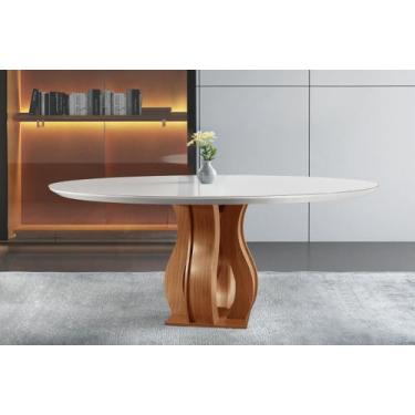 Imagem de Mesa Redonda 6 Lugares Tampo Vidro/MDF para Sala de Jantar 135cm Nuanc