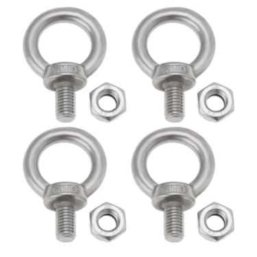 Imagem de OTOTEC 4 conjuntos de parafusos de olhal de elevação M10 com porcas de bloqueio M10 Parafuso de olhal de aço inoxidável 304 para equipamentos mecânicos, transporte marítimo de energia elétrica