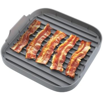 Imagem de JILLMO Panela de bacon para forno de micro-ondas, bandeja grande de silicone para microondas, cinza