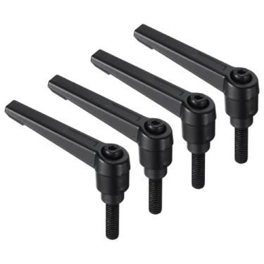 Imagem de uxcell 4 peças de alavancas de aperto, M6 x 20 mm de óxido de carbono preto parafuso macho roscada, alças ajustáveis, trava de liberação rápida, botões de botão de pressão de catraca, preto
