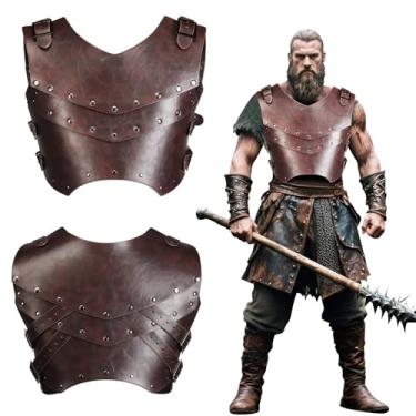 Imagem de JBKN Colete masculino de couro viking medieval renascentista retrô cavaleiro guerreiro para cosplay fantasia de Halloween, Marrom, G