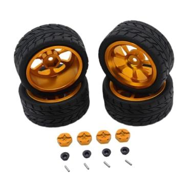 Imagem de menolana Kit de aros de roda RC, pneus de borracha RC, peça de atualização, cubo de roda de metal, adaptador sextavado de 12 mm para 144001 1:18 1/10 A959, Ouro