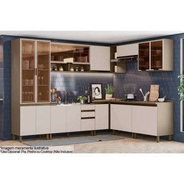 Imagem de Cozinha Modulada Henn Connect 12 Peças (4Aéreos+4Balcões+1Paneleiro+3Complementos) C6P08 Duna/Cristal-Henn