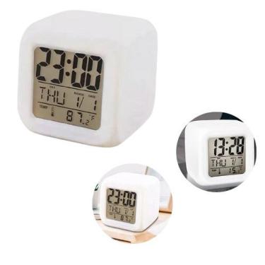 Imagem de Mini Relógio Branco Digital Despertador Data Hora Luminária - TOP RIO