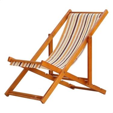 Imagem de Espreguiçadeira Portátil de Madeira Maciça – Para Piscina, Sem Braço, Envernizada (Listrado Marrom Vermelho)