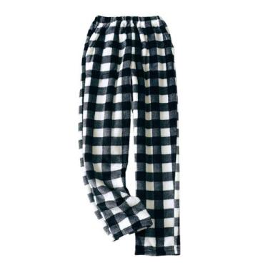 Imagem de Calças de pijama codcm femininas xadrez fofas, de lã, pretas de invern