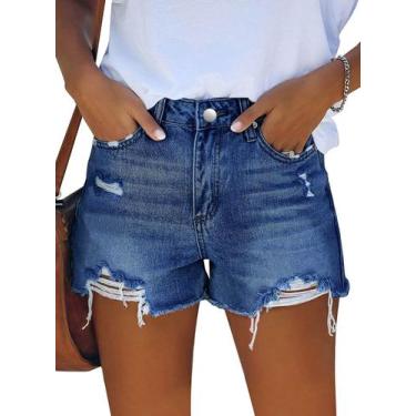 Imagem de Shorts jeans MODARANI Blue Cut Off Jeans de cintura alta GG