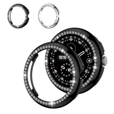 Imagem de Pacote com 2 capas de diamante brilhantes para Google Pixel Watch 4 protetor de tela feminino de 41 mm, proteção total de strass com glitter para Google Pixel Watch 4 41 mm acessórios de capa