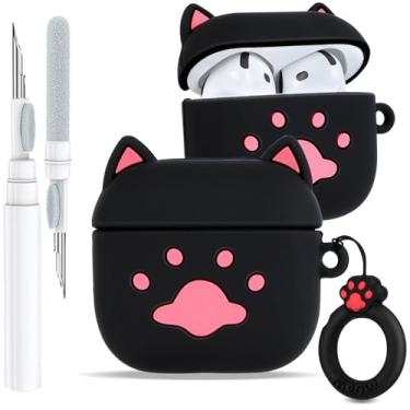 Imagem de Boaretiu Capa para Airpods 4 2024 desenho fofo Kawaii - Capa divertida de silicone macio 3D com mosquetão e kit de limpeza, capa divertida e estilosa para meninos, meninas, adolescentes e mulheres,