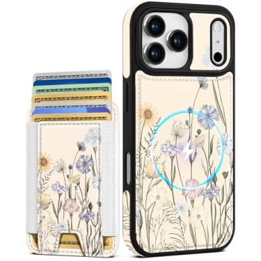 Imagem de Shorogyt Capa carteira para iPhone 17 Pro Max – Serve para 7 cartões, compatível com suporte magnético Magsafe para cartão de crédito de couro bonito capa de telefone feminina meninas para Apple 17