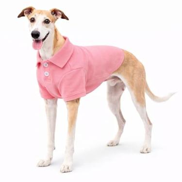 Imagem de lovelonglong Camisa polo básica para cães de algodão premium, camisetas polo para cães grandes, médios e pequenos com gola de dois botões cor branca rosa XGG