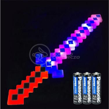 Imagem de Kit Brinquedo Espada Pixel Minecraft 58cm C/Som Luz+3 Pilhas