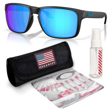 Imagem de Oakley Óculos de sol HOLBROOK XXL OO9487 em formato retangular com kit oficial de óculos, Armação preta fosca | Lente safira Prizm