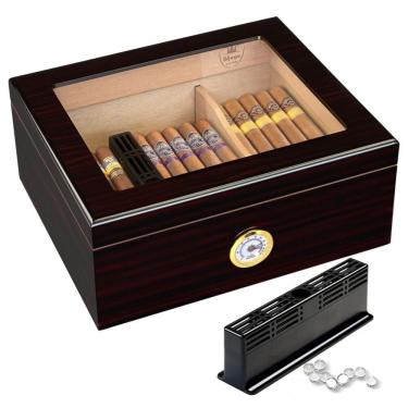 Imagem de Umidor de Charutos Slege 300g, Caixa para Charutos Cubanos, Tampa de Vidro e Cedro Espanhol, Umidade Controlada, Divisória, Higrômetro