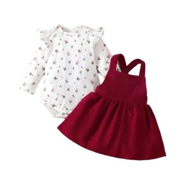 Imagem de Vestido Infantil de Princesa com Manga Longa e Macacão Vermelho, 0-3 m