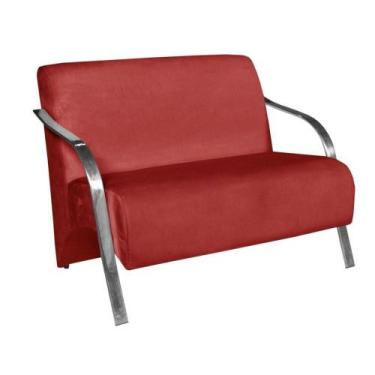Imagem de Poltrona Namoradeira Vênus Suede Braço Alumínio Tecido Vermelho - D SA