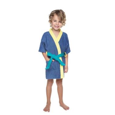 Imagem de Roupão Infantil Felpudo Quimono P Colorê Lepper, Azul