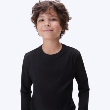 Imagem de Camiseta Manga Longa Básica Preta Infantil Menino Hering Kids 5Cmyn10e