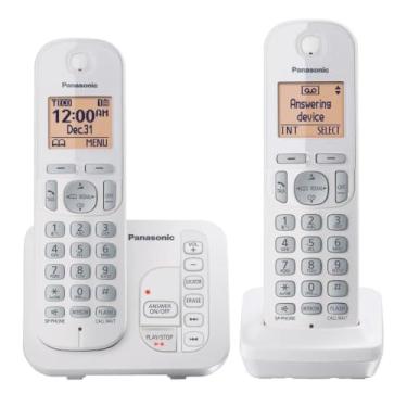 Imagem de Panasonic 2 telefones sem fio com sistema de atendimento digital e identificador de chamadas, expansível até 6 aparelhos brancos – dois aparelhos com bloco de chamadas DECT 6.0 modelo KX-TG7122SK