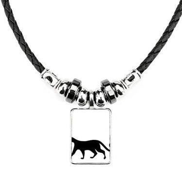 Imagem de DIYthinker Colar encantador de gato preto com desenho de animal e pingente de corda de couro Torque