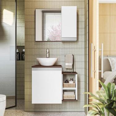 Imagem de Armário Para Banheiro Com Espelho Itália Nogal E Branco - Celta Móveis