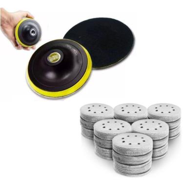 Imagem de Kit Base Disco de Lixa 125mm x M14 E 10 Disco de Lixa Branco Grão 150